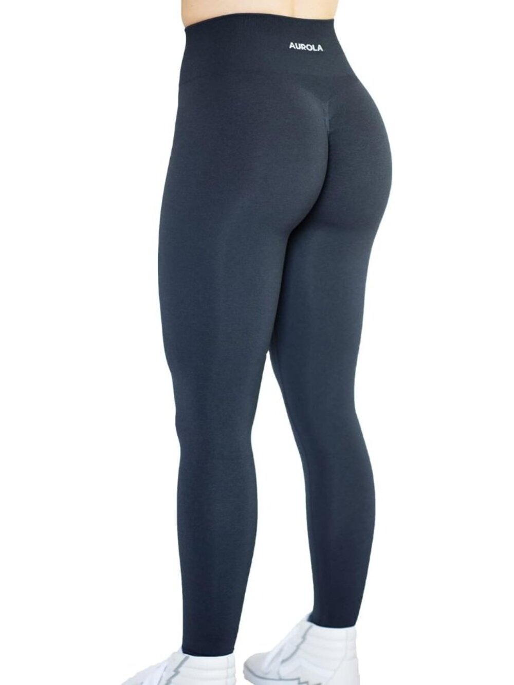 Women's Black Marl Seamless Scrunch Tights Tummy Control Workout Yoga Leggings